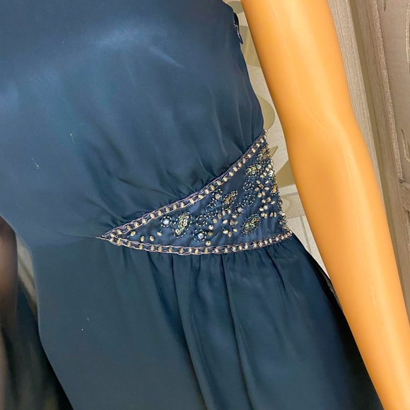 Free People Navy Sheer Over Cocktail Dress with Side Sequins & Beads Size 2 - Picture 2 of 9
